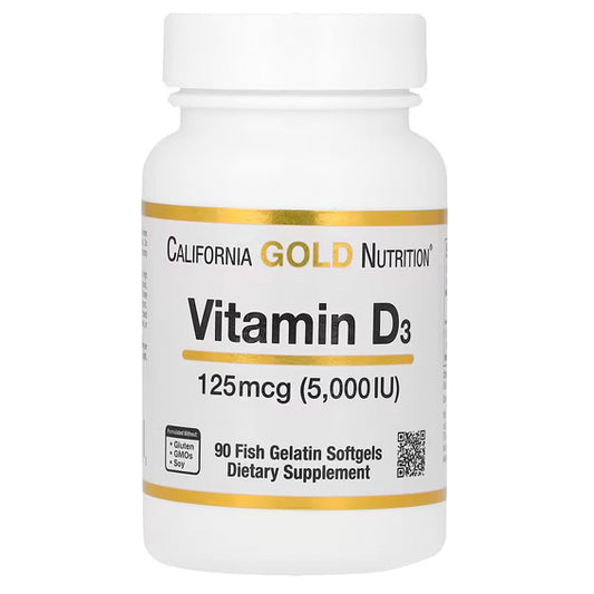 California Gold Nutrition, Vitamin D3, 125 mcg (5,000 IU), 90 Fish Gelatin Softgels